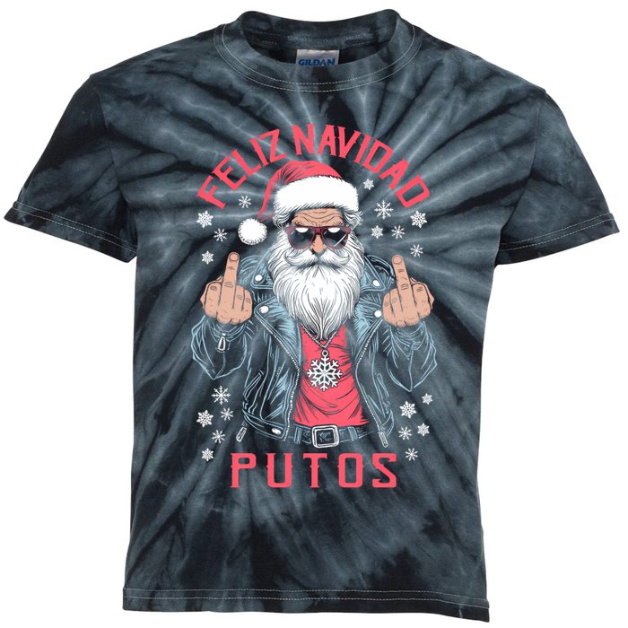 Feliz Navidad Putos Funny Rude Spanish Santa Middle Finger Kids Tie-Dye T-Shirt