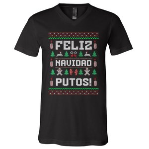 Feliz Navidad Putos Funny Mexican Christmas Sweater Gift V-Neck T-Shirt