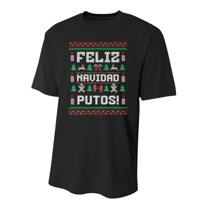 Feliz Navidad Putos Funny Mexican Christmas Sweater Gift Youth Performance Sprint T-Shirt