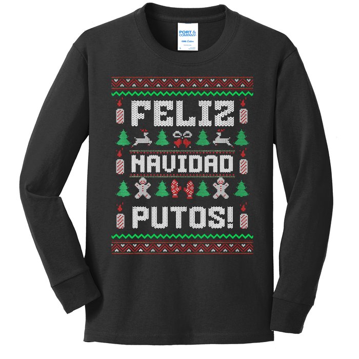 Feliz Navidad Putos Funny Mexican Christmas Sweater Gift Kids Long Sleeve Shirt