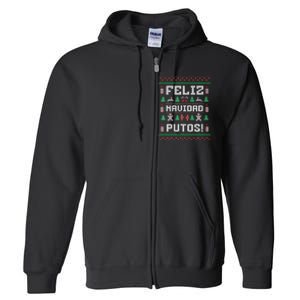 Feliz Navidad Putos Funny Mexican Christmas Sweater Gift Full Zip Hoodie