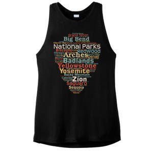 Funny National Parks List Word Cloud Camping Hiking Gift Ladies PosiCharge Tri-Blend Wicking Tank