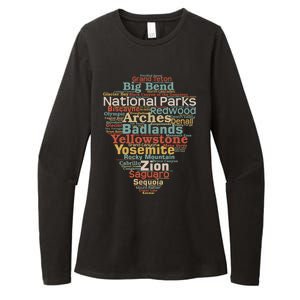 Funny National Parks List Word Cloud Camping Hiking Gift Womens CVC Long Sleeve Shirt