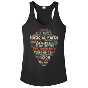 Funny National Parks List Word Cloud Camping Hiking Gift Ladies PosiCharge Competitor Racerback Tank