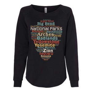 Funny National Parks List Word Cloud Camping Hiking Gift Womens California Wash Sweatshirt