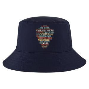 Funny National Parks List Word Cloud Camping Hiking Gift Cool Comfort Performance Bucket Hat