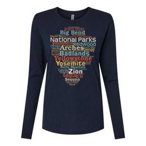 Funny National Parks List Word Cloud Camping Hiking Gift Womens Cotton Relaxed Long Sleeve T-Shirt