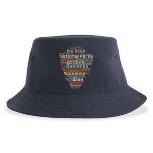 Funny National Parks List Word Cloud Camping Hiking Gift Sustainable Bucket Hat