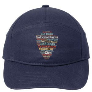 Funny National Parks List Word Cloud Camping Hiking Gift 7-Panel Snapback Hat