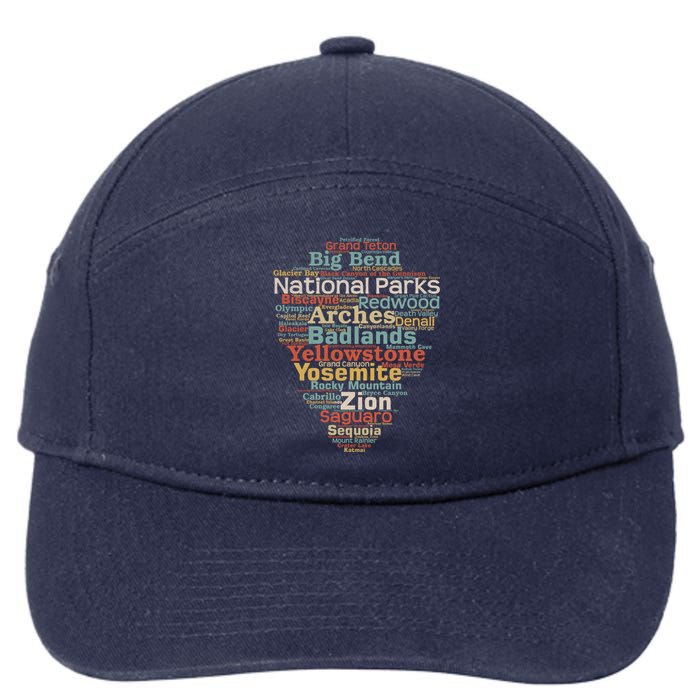 Funny National Parks List Word Cloud Camping Hiking Gift 7-Panel Snapback Hat