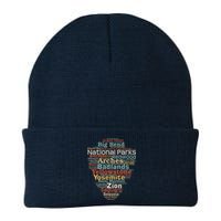 Funny National Parks List Word Cloud Camping Hiking Gift Knit Cap Winter Beanie