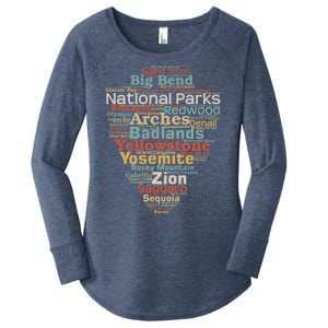 Funny National Parks List Word Cloud Camping Hiking Gift Women's Perfect Tri Tunic Long Sleeve Shirt