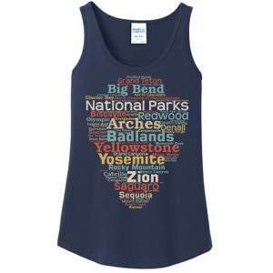 Funny National Parks List Word Cloud Camping Hiking Gift Ladies Essential Tank