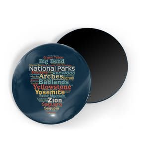 Funny National Parks List Word Cloud Camping Hiking Gift Magnet