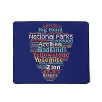 Funny National Parks List Word Cloud Camping Hiking Gift Mousepad