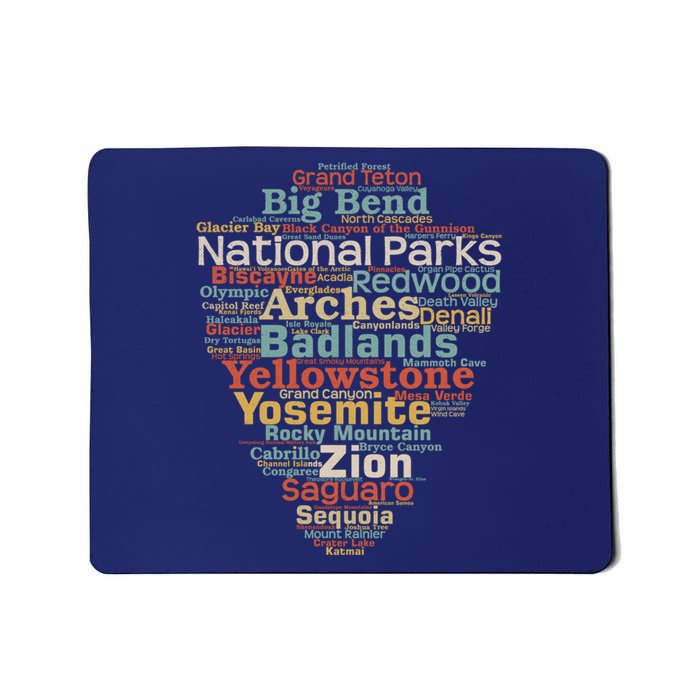 Funny National Parks List Word Cloud Camping Hiking Gift Mousepad