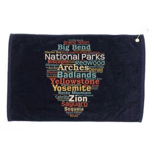 Funny National Parks List Word Cloud Camping Hiking Gift Grommeted Golf Towel