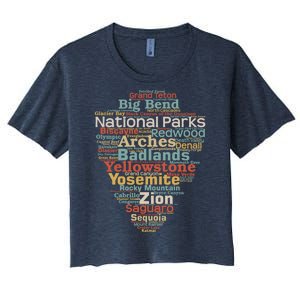 Funny National Parks List Word Cloud Camping Hiking Gift Women's Crop Top Tee