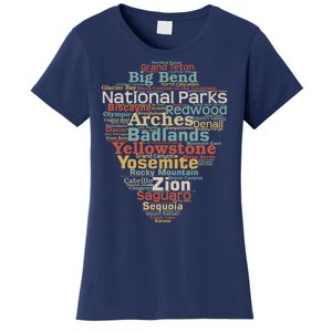 Funny National Parks List Word Cloud Camping Hiking Gift Women's T-Shirt