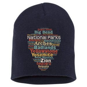 Funny National Parks List Word Cloud Camping Hiking Gift Short Acrylic Beanie