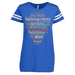 Funny National Parks List Word Cloud Camping Hiking Gift Enza Ladies Jersey Football T-Shirt