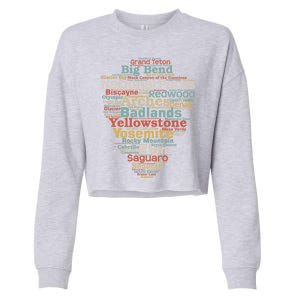 Funny National Parks List Word Cloud Camping Hiking Gift Cropped Pullover Crew