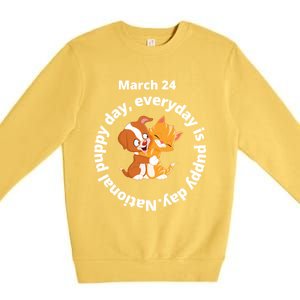 Fun National Puppy Day Great Gift It Begins With A Smiling Puppy Funny Gift Premium Crewneck Sweatshirt