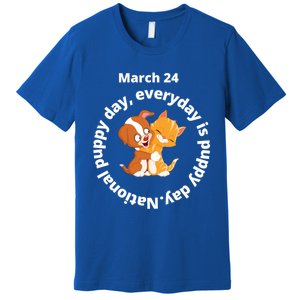 Fun National Puppy Day Great Gift It Begins With A Smiling Puppy Funny Gift Premium T-Shirt