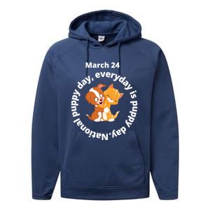 Fun National Puppy Day Great Gift It Begins With A Smiling Puppy Funny Gift Performance Fleece Hoodie