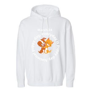 Fun National Puppy Day Great Gift It Begins With A Smiling Puppy Funny Gift Garment-Dyed Fleece Hoodie