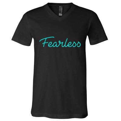 Fearless Neon Quote V-Neck T-Shirt