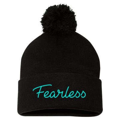 Fearless Neon Quote Pom Pom 12in Knit Beanie