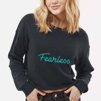 Fearless Neon Quote Cropped Pullover Crew