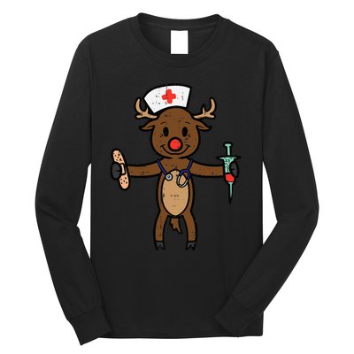 Festive Nurse Reindeer Holiday Humor for Nurses Long Sleeve Shirt