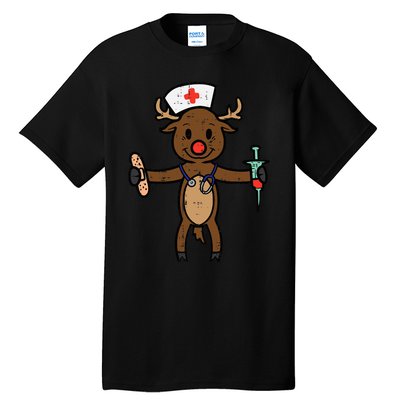 Festive Nurse Reindeer Holiday Humor for Nurses Tall T-Shirt