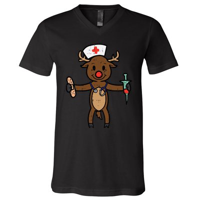 Festive Nurse Reindeer Holiday Humor for Nurses V-Neck T-Shirt