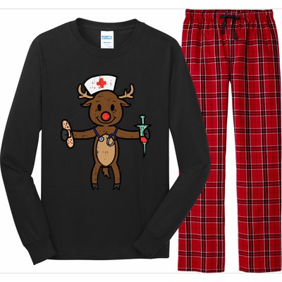 Festive Nurse Reindeer Holiday Humor for Nurses Long Sleeve Pajama Set