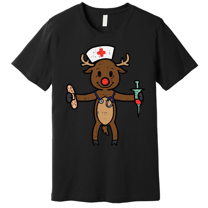 Festive Nurse Reindeer Holiday Humor for Nurses Premium T-Shirt