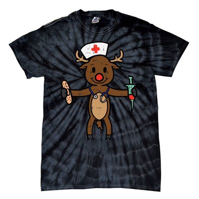 Festive Nurse Reindeer Holiday Humor for Nurses Tie-Dye T-Shirt