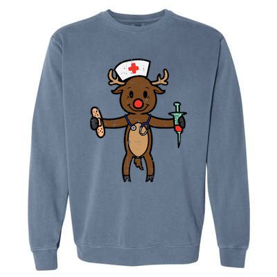 Festive Nurse Reindeer Holiday Humor for Nurses Garment-Dyed Sweatshirt