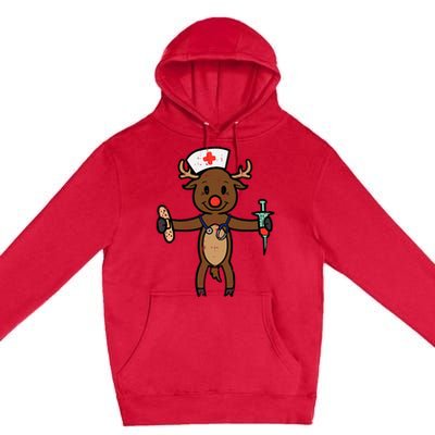 Festive Nurse Reindeer Holiday Humor for Nurses Premium Pullover Hoodie