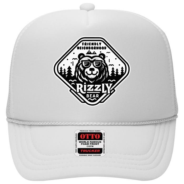 Funny Neighborhood Rizzly Bear High Crown Mesh Back Trucker Hat