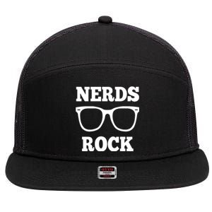 Funny Nerds Rock Gamer Geek Fun Cute Nerd 7 Panel Mesh Trucker Snapback Hat