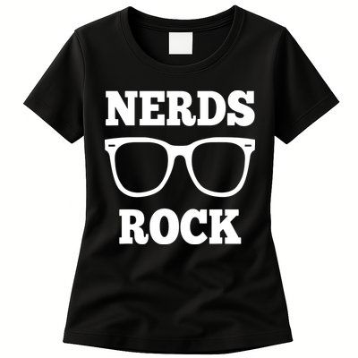 Funny Nerds Rock Gamer Geek Fun Cute Nerd Womens T-Shirt