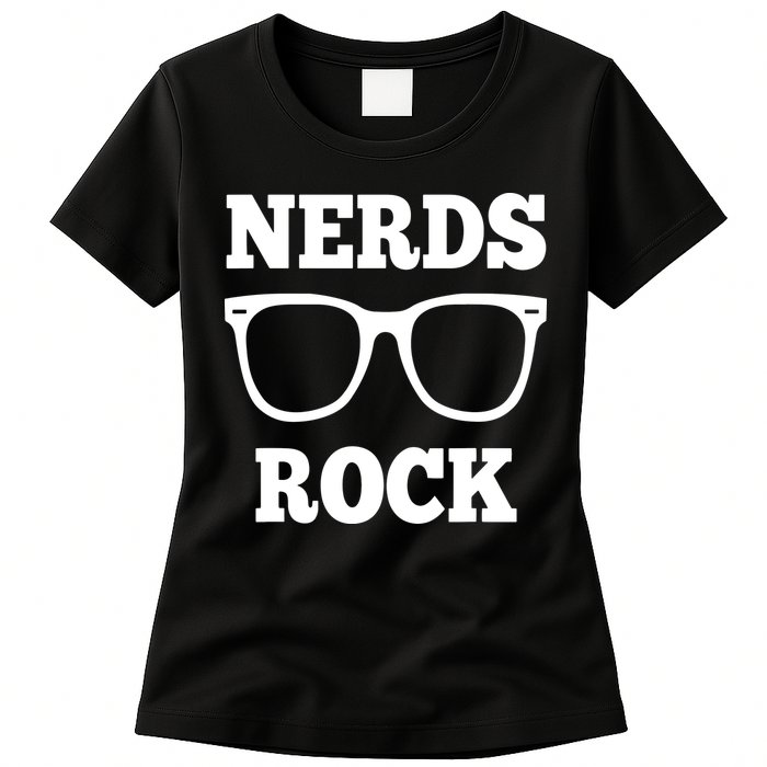 Funny Nerds Rock Gamer Geek Fun Cute Nerd Womens T-Shirt