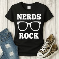 Funny Nerds Rock Gamer Geek Fun Cute Nerd Womens T-Shirt