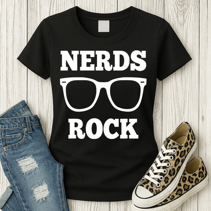 Funny Nerds Rock Gamer Geek Fun Cute Nerd Womens T-Shirt