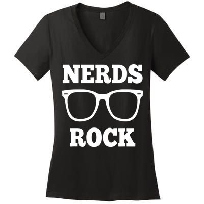 Funny Nerds Rock Gamer Geek Fun Cute Nerd Women's V-Neck T-Shirt