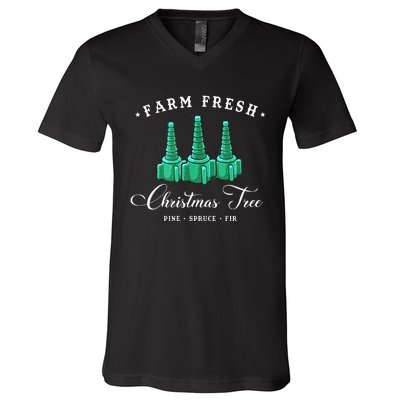 Funny Nurse Respiratory Therapist Farm Fresh Christmas Tree  V-Neck T-Shirt