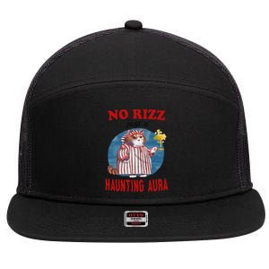 Funny No Rizz Just Haunting Aura Gift 7 Panel Mesh Trucker Snapback Hat